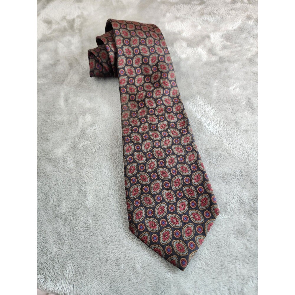 Hunting Horn Men's Silk Tie 56"x3.75" Multi-Color Geometric Pattern